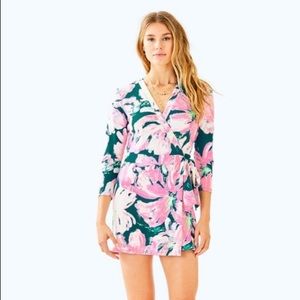 Lilly Pulitzer Karlie Wrap Romper Tidal Wave Pans Garden